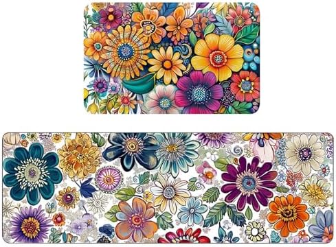 Kitchen Mats for Floor, 2PCS Anti Fatigue Non-Slip Cushioned Waterproof Kitchen Rug Set,Comfort Absorbent Washable Kitchen Floor Mat for Home Farmhouse Office Sink Laundry