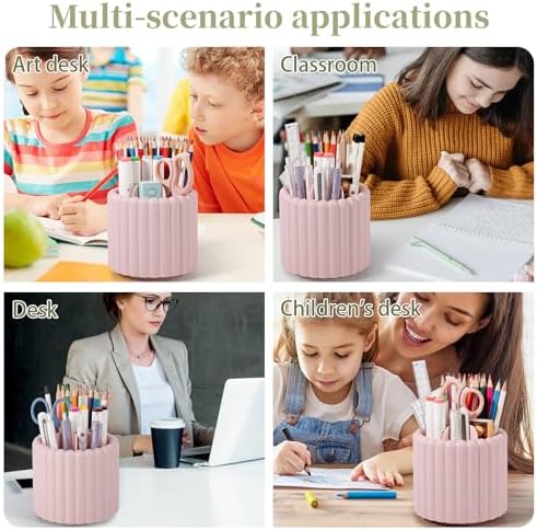 Anyoifax Rotating Pen Holder for Desk Removable Pencil Cup, Small Pink