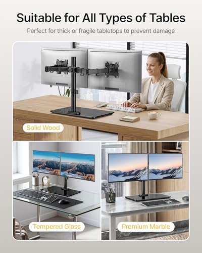 monTEK Freestanding Dual Monitor Stand for 17-32", 22 lbs Each, Glass Base