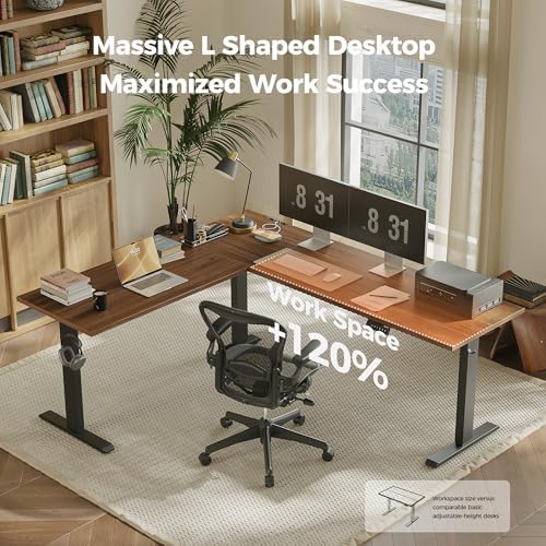 Agilestic L Shaped Standing Desk Adjustable Height, 75 Inch, Rustic Brown