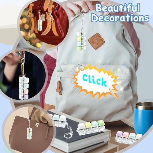2 PCS Keyboard Fidget Toy, Keyboard Fidget Keychain 4-in-1 Keyboard Decompression Button Finger Clicker Toys, Button Stress Relief Fidget Gifts to Relief Stress (Blue White Pink Purple)