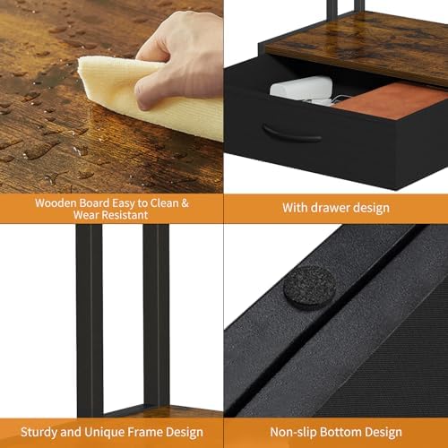 Printer Stand with Storage for Desk, with Fabric Drawer Desktop Printer Stand Shelf Organzier for Home Office, for Above and Under Desk Printer Table, Fax Machine Copier Scanner, Brown