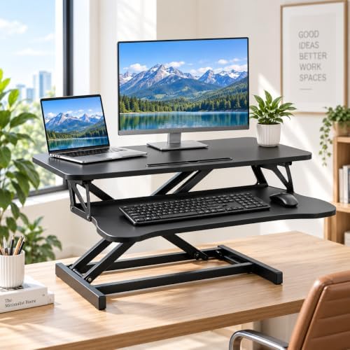 Standing Desk Converter, Adjustable Dual Monitor Riser, Black