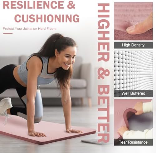 Fitvids 1 Inch Thick Yoga Mat 71x24 Inch - Non Slip Workout Mat with Carry Strap, Multiple Colors - Versatile Exercise Mat for Home, Gym, Pilates, Meditation - For All Skill Levels