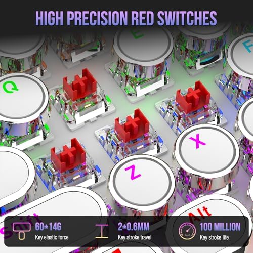Typewriter Mechanical Gaming Keyboard with RGB Backlit Red Switches, 104 Keys Retro Round Keycap, Wired Typewriter Style Comfortable Typing Soud (L-White)
