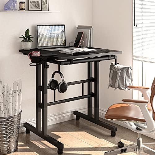 Klvied Adjustable Height Standing Desk with Cup Holder, Portable and Easy to Move, Ideal for Home or Office, Black