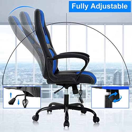 Dkeli Gaming Chair Computer Chair Office Chair Ergonomic High Back Massage PC Desk Chair with Lumbar Support & Padded Armrest Racing Style Cheap Adjustable Swivel Chair for Women Men Adult, Blue