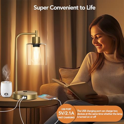QiMH Set of 2 Industrial Table Lamps, Glass Desk Lamp for Living Room