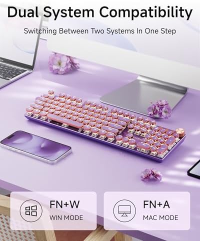 Wireless Typewriter Style Mechanical Keyboard with White Backlit, Knob