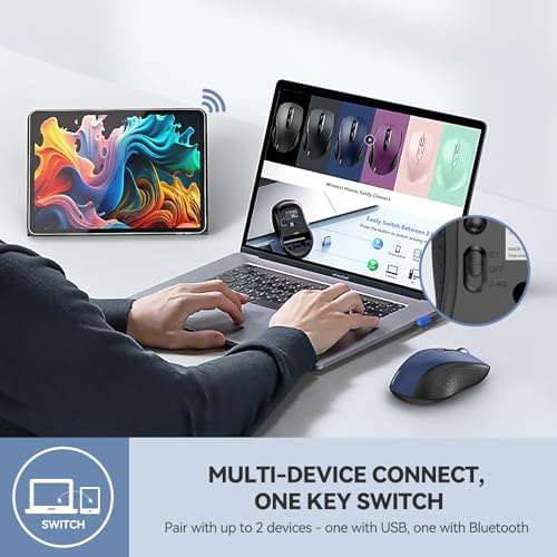 TECKNET 2-in-1 Bluetooth Mouse (BT 5.0/3.0+2.4Ghz), 6-Level 4000 DPI-Black