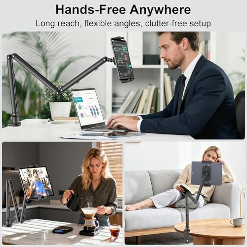 Portable Monitor Stand 15.6", Heavy Duty Tablet Arm Mount with Desk Clamp