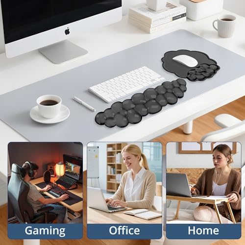 Keyboard Wrist Rest Set — Ergonomic Cloud Wrist Rest Keyboard and Mouse Pad, Non-Slip Desk Accessories for Office and Home（Black）