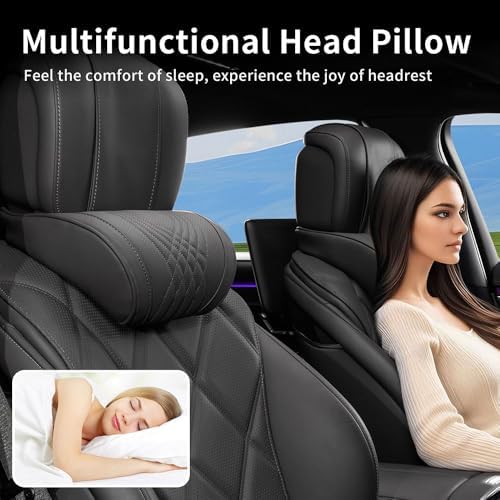 Car Neck Pillow for Driving Headrest Memory Foam Black, 2 Packs