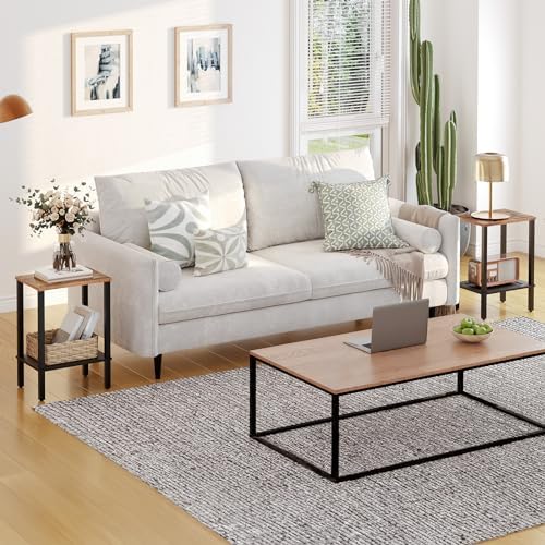 HOOBRO End Tables Set of 2, Small Side Tables with 2-Tier Storage Shelves