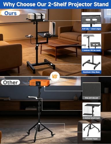 KOOV 2 Shelves Projector Stand, Max 47" Height Adjustable Laptop Stand