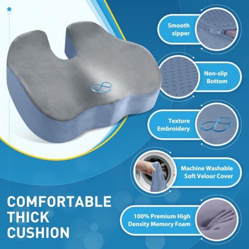 BlissTrends Thick Seat Cushion for Office Chair & Car Seat, XL, Grey&Blue