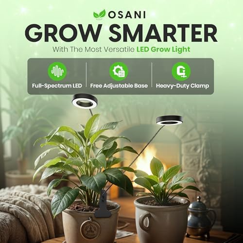 OSANI LED Grow Lights for Indoor Plants, 24" Full Spectrum Plant Light with Gooseneck Clip On Clamp, Dimmable Desk Lamp, Auto Timer, Indoor Plant Grow Light