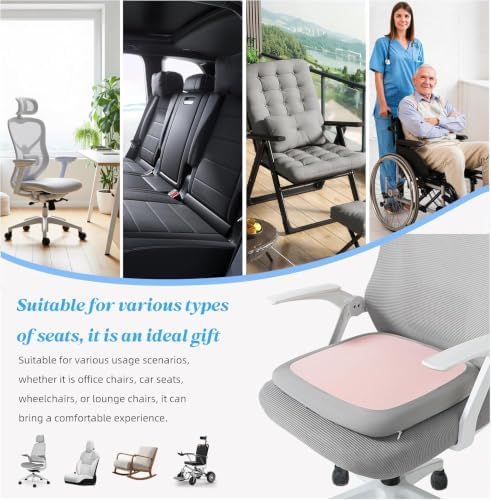 SheRest Office Chair Cushion with Straps, Memory Foam Seat Cushion with Removable Cover, Suitable for Office Chairs, Car Seats, and Airplane Seats, Pink, Large