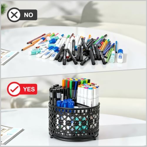 Pen Holder for Desk, 360 Degree Rotating Pencil Holder (Black)