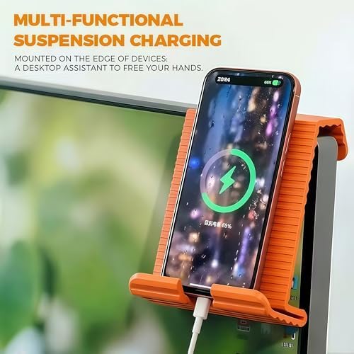 Flexible Silicone Aluminum Phone Holder Tablet Stand with Charging Port Design, Foldable Airplane Laptop/Phone Stand for Home Office Travel (Orange)