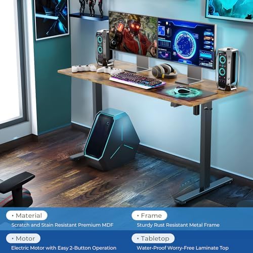 Our Modern Space Height Adjustable 55" Electric Standing Desk - Upgraded Ultra Durable Home Office Large Rectangular Computer or Laptop Sit Stand Workstation - 55 x 24 Inch (Rustic Brown, 55 Inches)