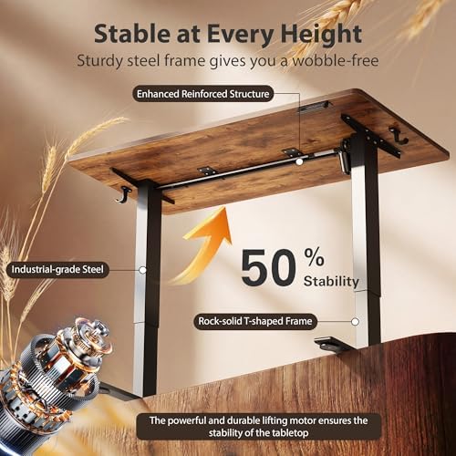 Cubiker Standing Desk, 63x28 Inches Sit Stand Home Office Desk, Electric Stand up Desk, Adjustable Desk with Splice Board, Black Frame/Rustic Brown Top