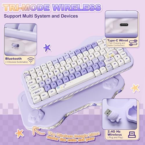 YUNZII C75 Cute 75% Wireless Mechanical Keyboard (Purple, Milk V2 Switch)