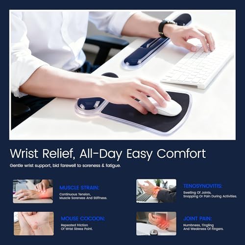 Ospelelf Mouse Pad with Wrist Rest and Ergonomic Gel Keyboard Hand Wrist, Support for Typing Gaming, Relieve Wrist Pain, Cool & Easy to Clean, for Office, Programmer, Home Computer Use Black Blue