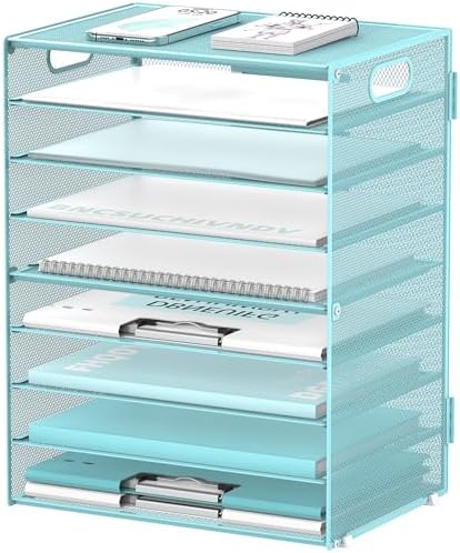 9-Tier Paper Organizer for Desk, Letter Tray with Handles, Blue, 2 Pack