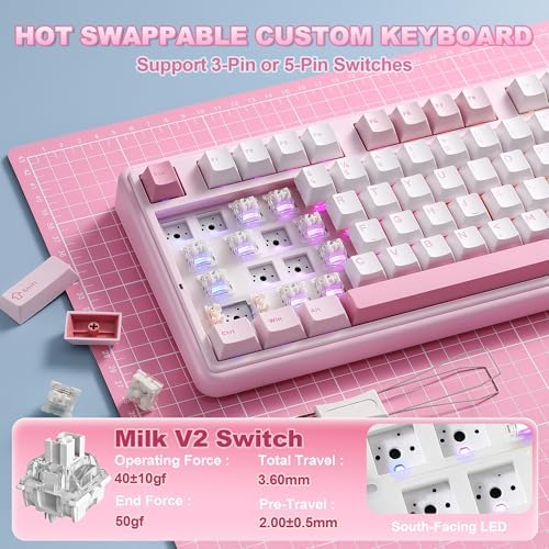YUNZII B98 PRO 96% Wireless Mechanical Keyboard(Pink, Milk Switch)