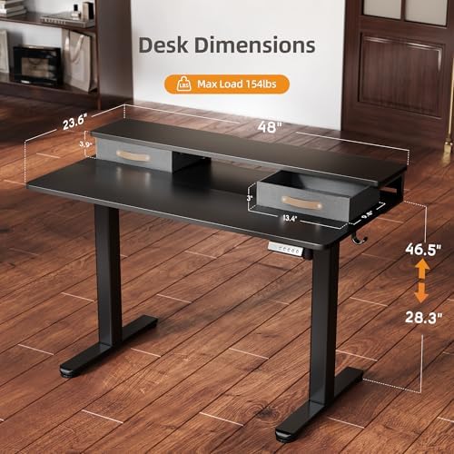 Seang 48''*24'' Electric Standing Desk with Storage, Black