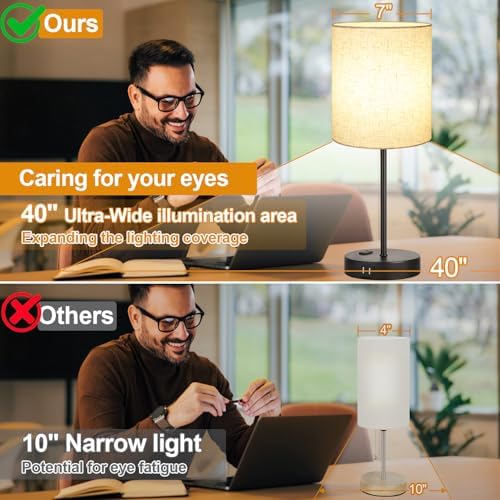 Lynnoland 2 Pack Touch Control Table Lamps with 2 USB & AC Outlet, 3-Way Dimmable Bedside Nightstand Lamps for Bedroom Living Room Nursery, 800 Lumens 3000K Warmlight Bulbs Included