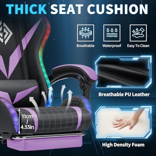 RGB Gaming Chair with Massage & Footrest Racing Style Computer Chair-Purple