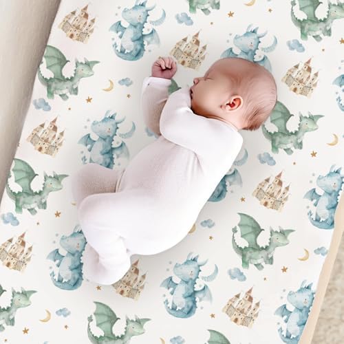 Cute Watercolor Dragon Castle Pattern Baby Changing Pad Cover, Unisex Dragon Moon Star Cloud Nursery Diaper Changing Table Pad Mat Sheet for Boys Girls-16x32
