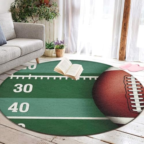 Soft Round Yoga Carpet, Large Home Decor Mat, Non Slip Machine Washable Kitchen Office Circle Rug Football Gifts