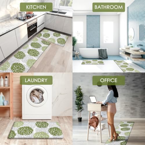 Kitchen Mats Set of 2 Cushioned Anti Fatigue Kitchen Rugs Non Slip Waterproof Runner Memory Foam Kitchen Floor Mat Comfort Standing Mat for Sink, Office, Laundry, Green