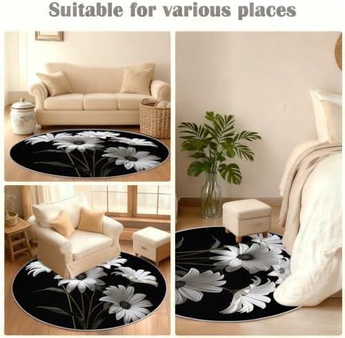 Floral Round Rug - 6ft Washable Abstract Floral Round Area Rug for Living Room, Modern Fashion Circle Rugs Soft Non-Slip Carpet for Bedroom Dining Table Decor Mat