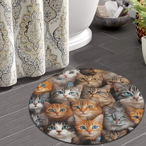 Home Decor Non Slip Kitchen Office Circle Rug, Machine Washable Modern Round Area Rug, Room Sofa Yoga Soft Round Carpet Cute Cats Art, 60inch