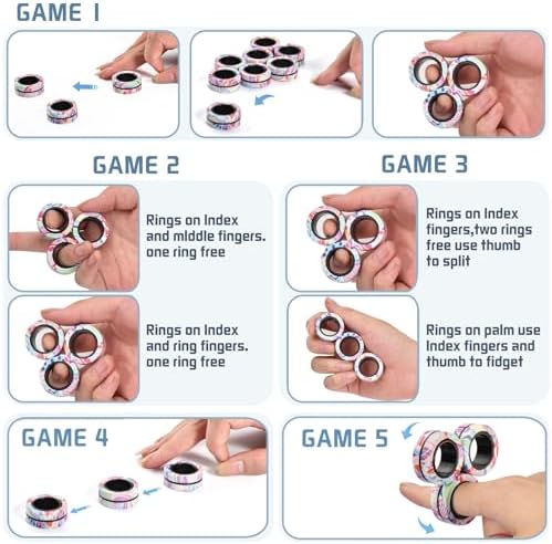 Magnetic Rings Fidget Toys for Adults,Fidget Spinner Rings for Anxiety Relief Therapy Toys for Teens Boy and Girl Ages 8-13,Gift for Kids Party Favors Stocking Stuffers,3pcs