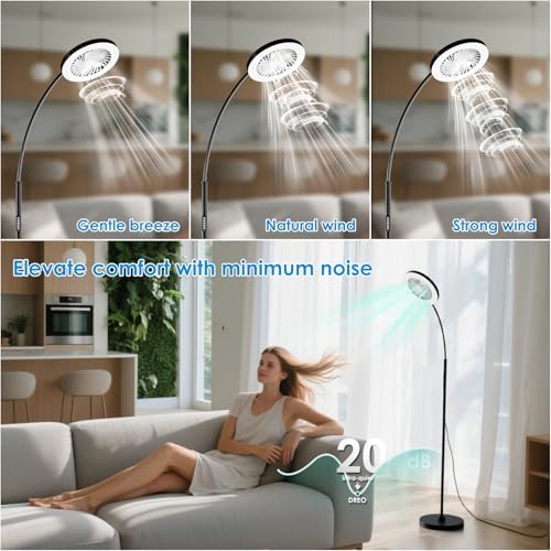 Floor Fan with Light, 26W LED RGB Dimmable Standing Lamp