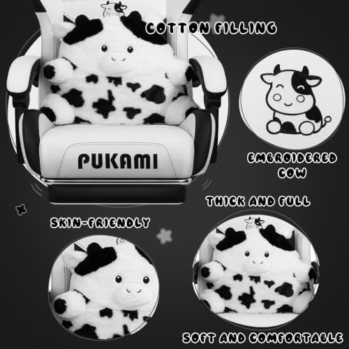 PUKAMI Gaming Chair with Cat Ears,Cute Computer Chair for Girl with Footrest,Ergonomic Gamer Chair, Kawaii Gaming Chair, Game Chair (Black and White)