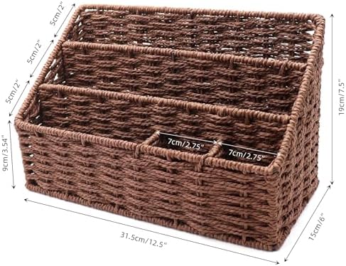 Woven Mail Organizer for Desk Countertop, Mail Holder Sorter Storage Basket for Desktop Counter, Mail Bill File Envelope Letter Holder Organizer Basket for Desk Desktop Countertop, Brown
