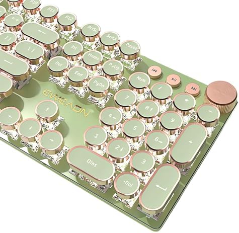Typewriter Mechanical Keyboard, Gold Keycap Rings, Wired USB, Green