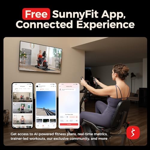 Sunny Health & Fitness Smart Recumbent Bike, Wide Cushioned Seat & Back, Indoor Cycling Machine for Adult/Seniors Home Exercise, Free SunnyFit App Connection
