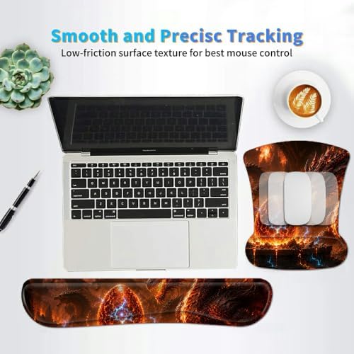 3-in-1 Ergonomic Memory Foam Keyboard Wrist Rest Pad Set, Dragon Egg