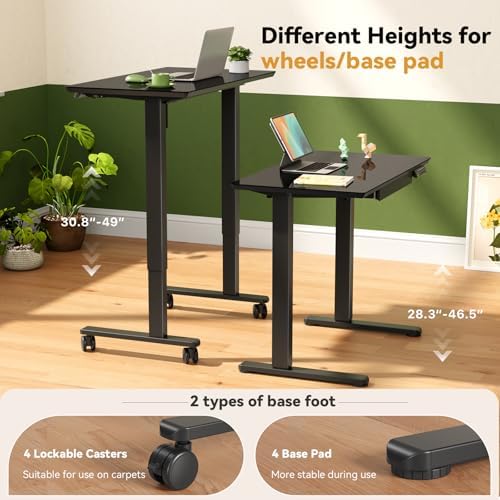Gibbon Mounts 35” Black Glass Standing Desk Height Adjustable with Drawer