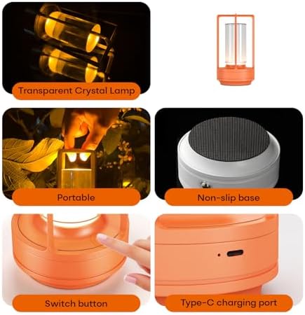 Rechargeable Cordless Small Metal Table Lamp, Stepless Dimming, 3-Color