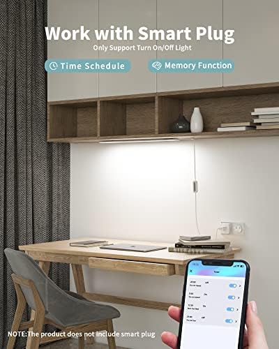 ASOKO Under Desk Light, 16Inch Dimmable LED Under Cabinet Lighting, USB Plug in Cabinet Light for Kitchen/Shelf/Workbench/Cupboard, 3000K/4000K/6000K