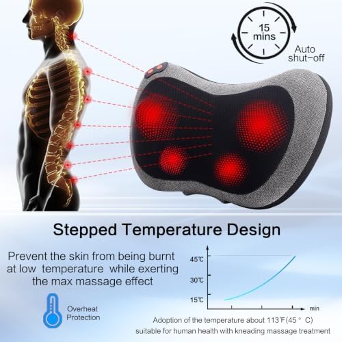 Papillon Back Massager with Heat,Shiatsu Pillow for Body Pain Relief Gray