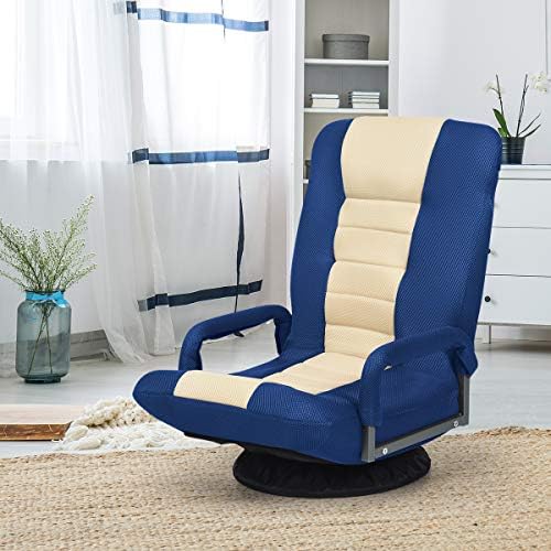 Giantex Floor Chair, 360 Degree Swivel Chair with Adjustable Backrest, Lumbar Support, Armrest, Foldable Lazy Sofa Rocker for TV, Reading, Playing Video Games, Blue/Beige